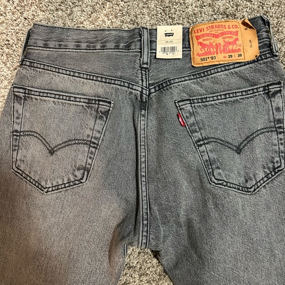 Levis 501 Jeans Mens 29x30 Gray Straight Relaxed Cotton Denim Ripped 93s Button - Picture 5 of 6